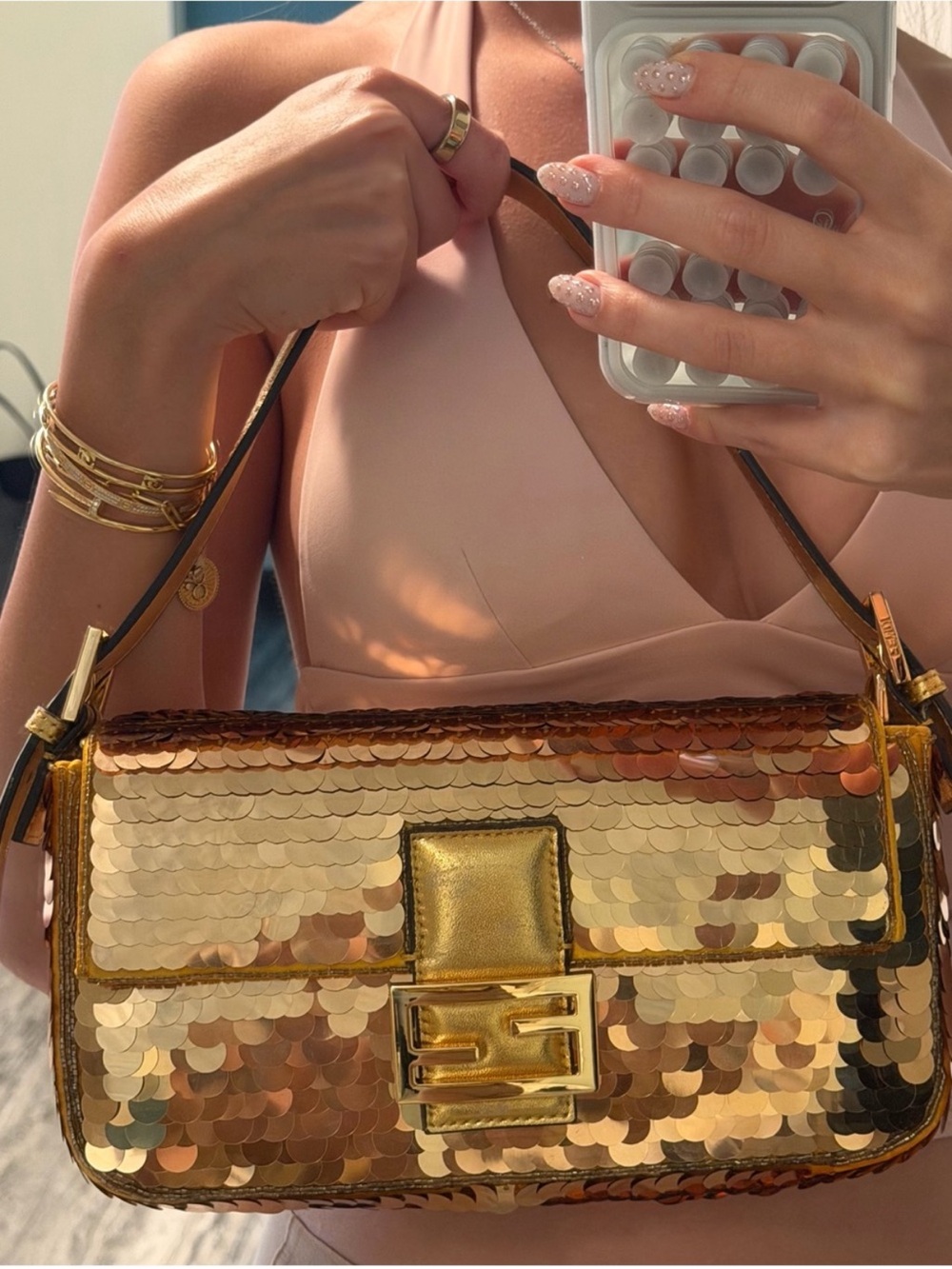 Fendi Gold Sequin Shoulder Bag